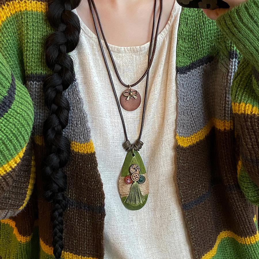 Estilo étnico bowknot ovalado collar de doble capa para mujer nueva cadena de suéter de temperamento retro chino joyería de diseño de nicho