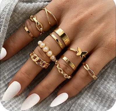 Ring multi-joint set, European style, metal adjustable stackable rings, assorted designs