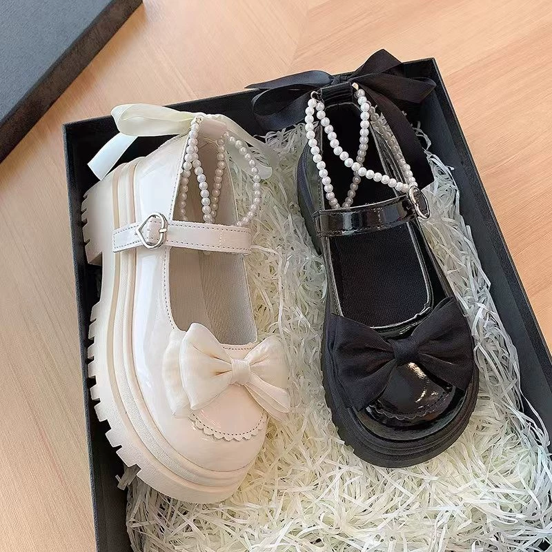 2025 весна и лето новые жемчужные кожаные туфли Мэри Джейн туфли на высоком каблуке туфли на толстой подошве с юбкой принцесса с круглой головой