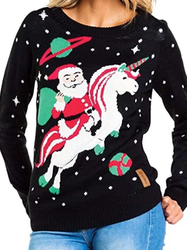 2024 popular UglySweater festival de navidad ChristmasSweater cuello redondo prendas de punto femenino