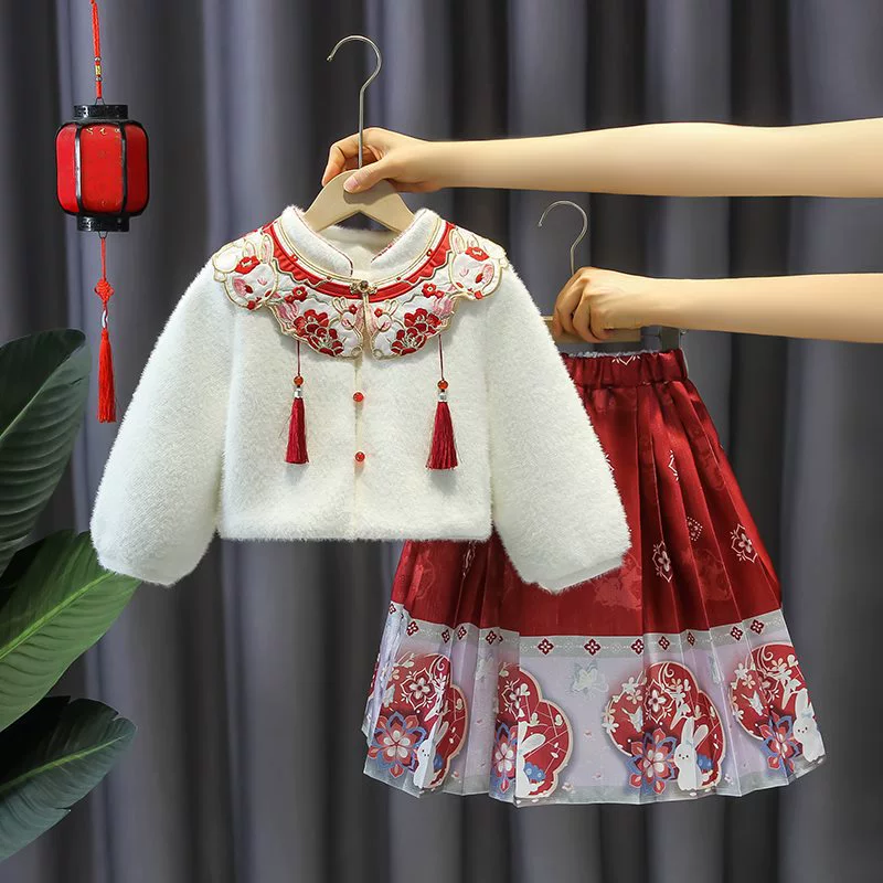 Keep warm Hanfu, children's winter set, western style, increased thickness