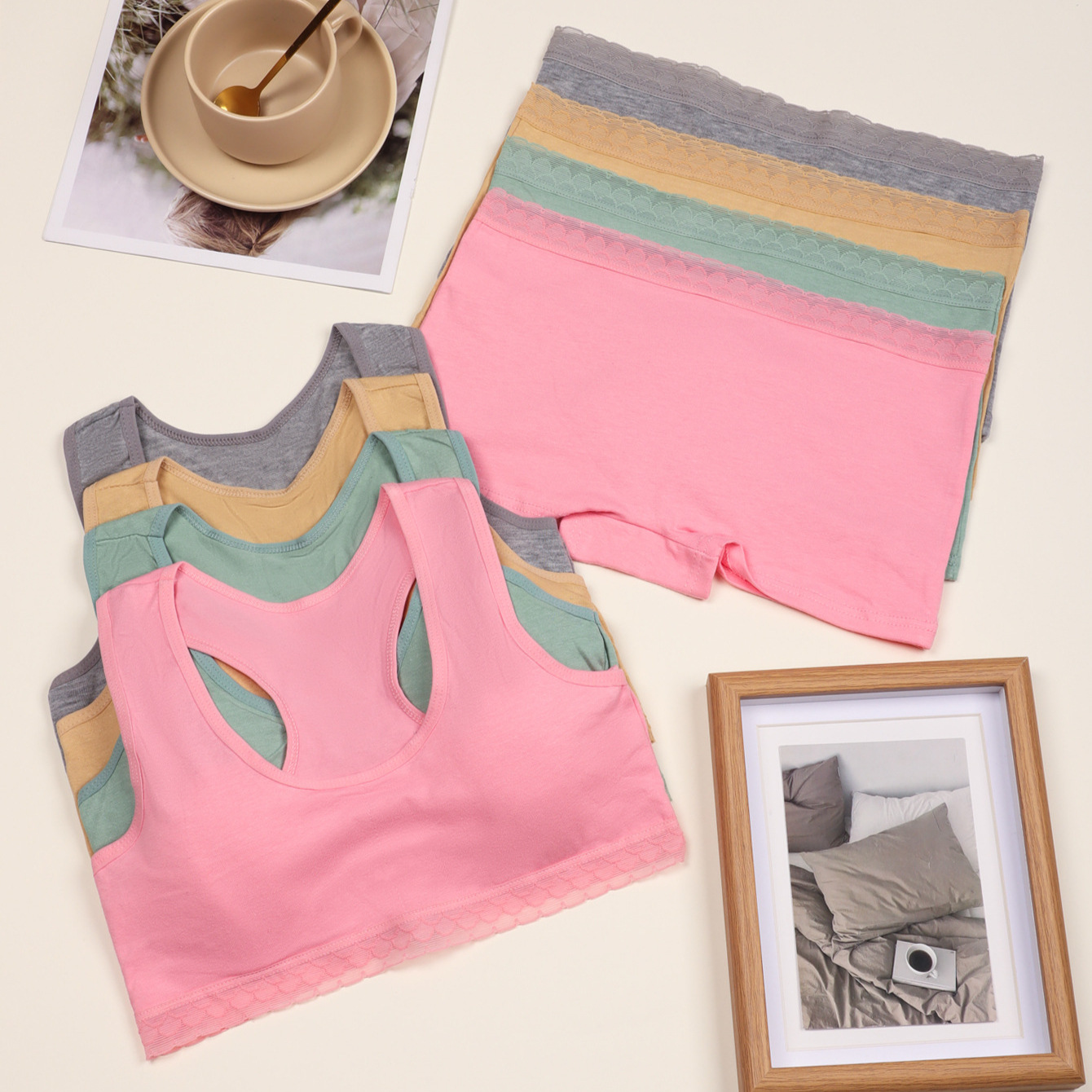 Sujetador deportivo para niñas sin anillo de acero, período de desarrollo cómodo de algodón, ropa interior de chaleco de encaje para niñas de 12-16 años