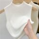 White knitted camisole sleeveless vest for women spring and summer half turtleneck waistcoat short inner bottoming outer wear fashionable top