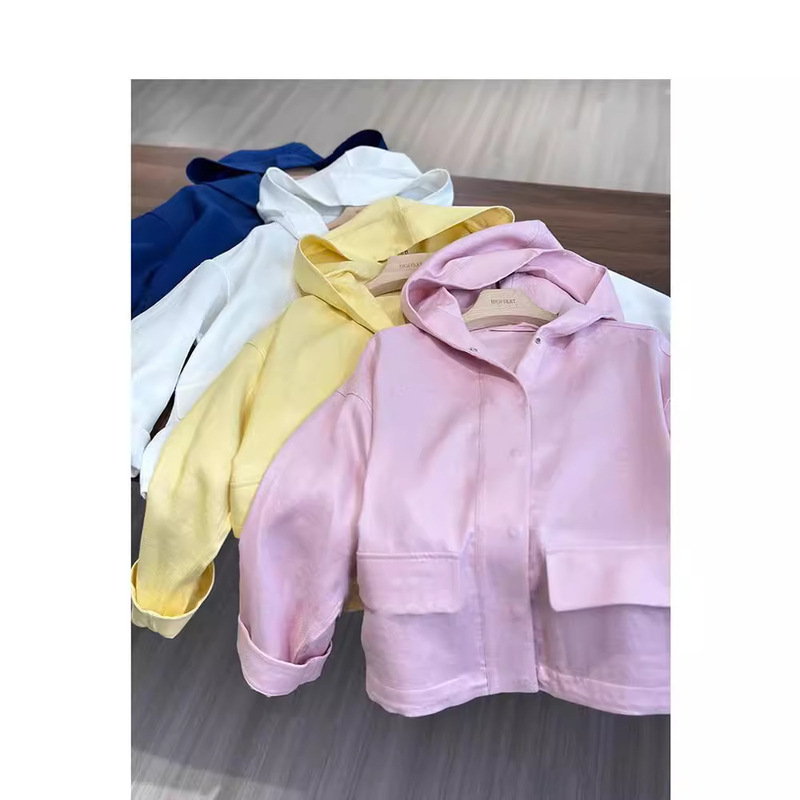 in stock for Jane Ding luxury series_French JIN mouth Asia-hemp_L spring and summer new P casual hooded jacket coat