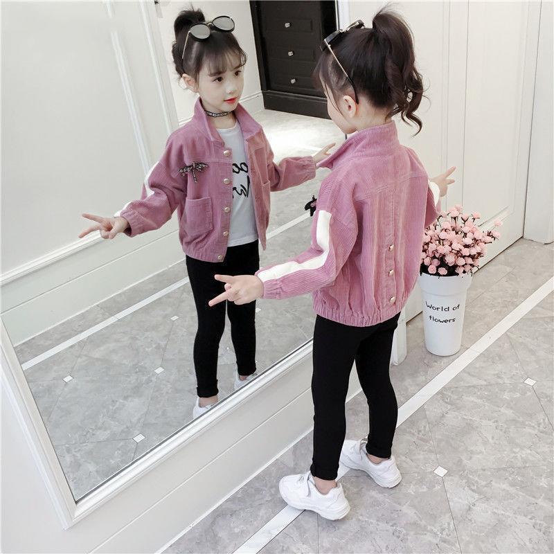 儿童外套春秋季女女童2020新款衣服小女孩洋气韩版条绒夹克衫跨境