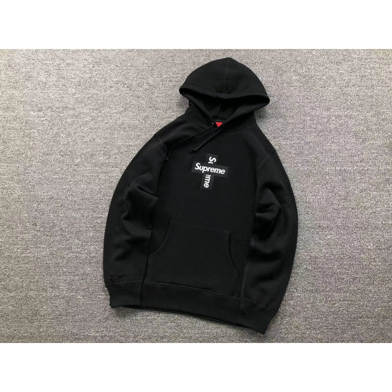 E527# cross black hoodie / S