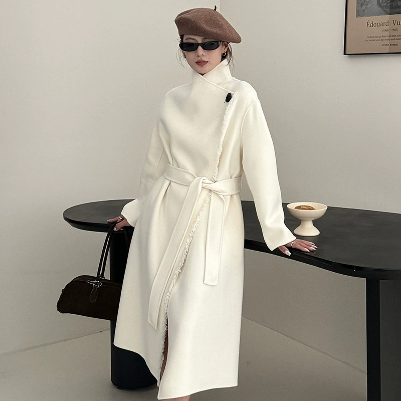 [Первоначально] темпераментный шерстяной двухсторонний твидовой куртка женский осенний и зимний волосатый дизайн с пуговицами кашемировое пальто