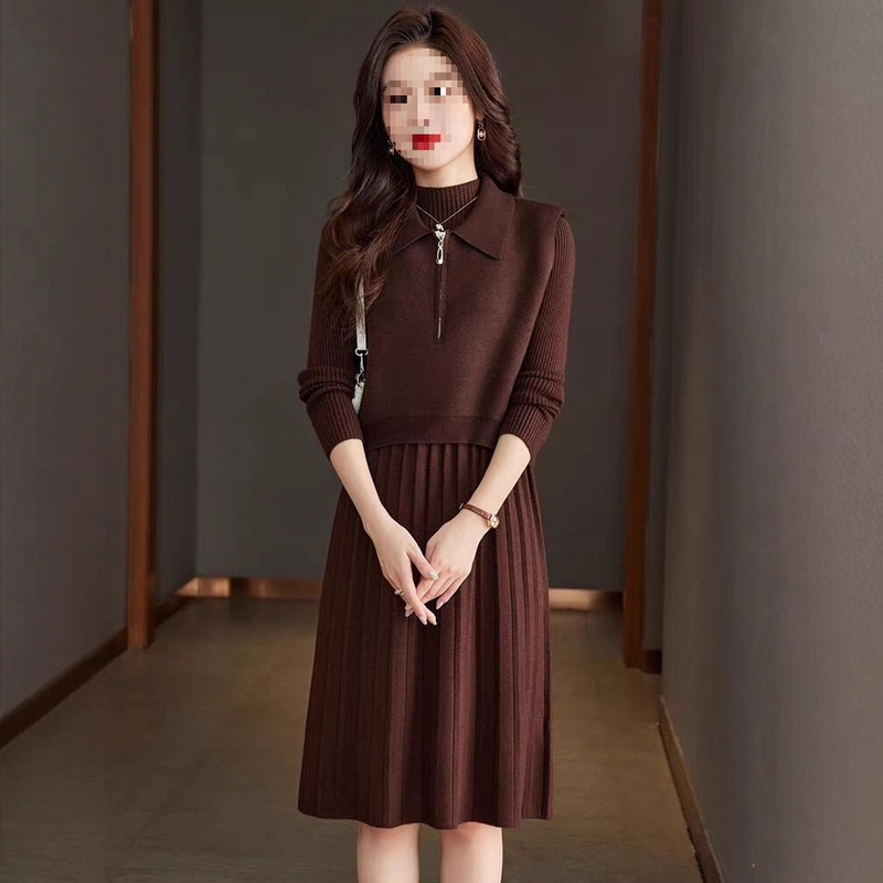 两件套连衣裙秋冬女2025新款针织毛衣裙秋冬高级感长袖套装裙子|undefined