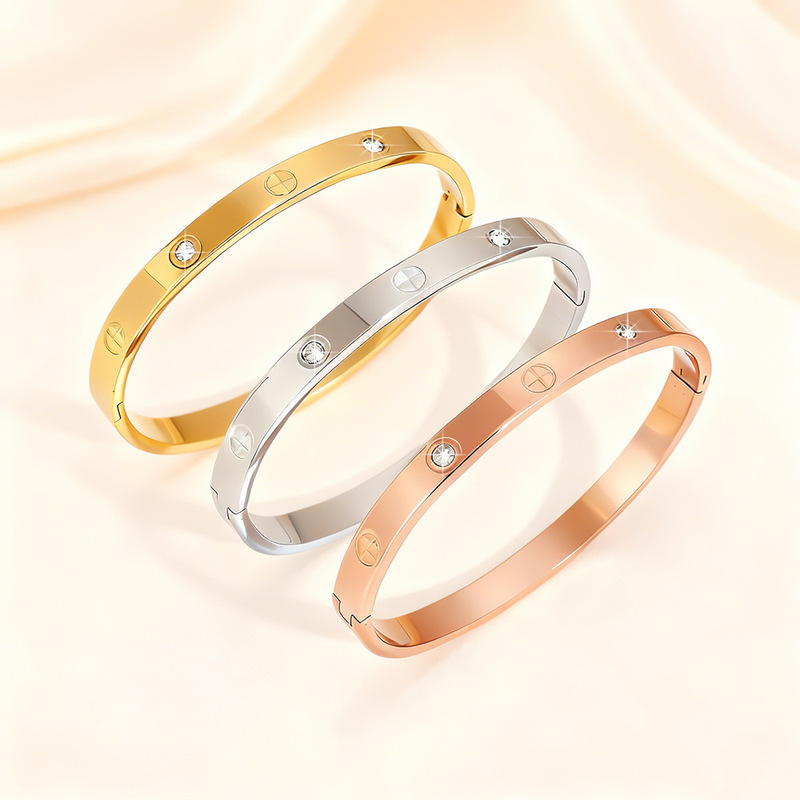 Cross-Border Titanium Steel Bracelet, Fashionable and Versatile Zircon Buckle Bracelet, Simple and Luxurious Elegant, Kajia 18K Gold Bracelet for Women Cross-Border Titanium Steel Bracelet, Fashionable and Versatile Zircon Buckle Bracelet, Simple and Luxurious Elegant, Kajia 18K Gold Bracelet for Women