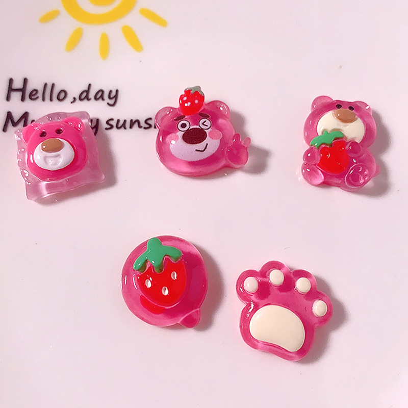 Dibujos animados transparente fresa oso bricolaje accesorios de resina gel de crema accesorios para el cabello funda para teléfono móvil hebilla de zapatos pegatinas de refrigerador material hecho a mano