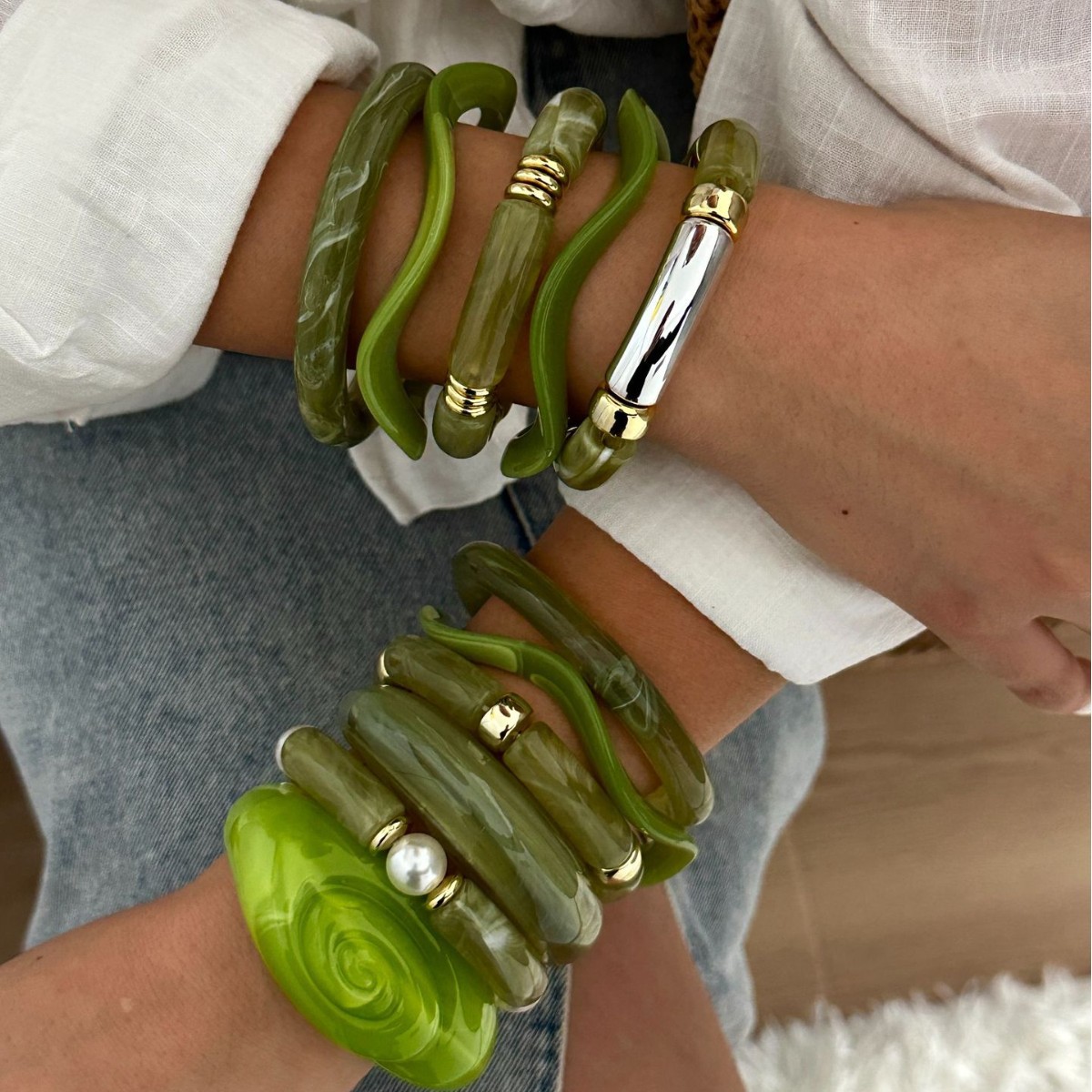 European and American Cross-Border Simple Elegant Versatile Personality Trendy Retro Fashion Multi-Layered Bamboo Bracelet Set Geometric