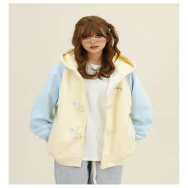 仿棉华棉复合牛奶丝310克  可爱猫耳连帽卫衣开衫日系甜酷风外套