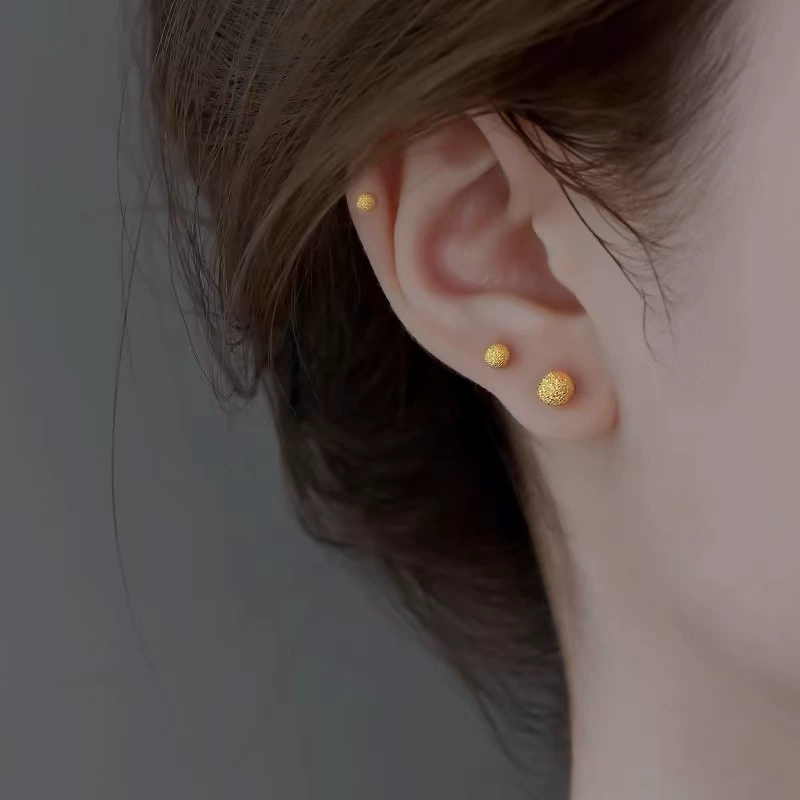 S925 Silver Earrings Women's 2024 New Hot Ear Needle Nut Ear Piercing Gold Earrings Cochlear Small Ear Bone Nails