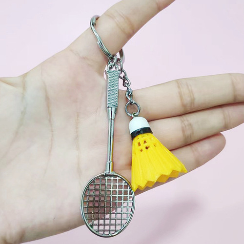 Badminton Metal Racket Pendant Ornament Keychain Creative Fake Ball Small Gift Badminton Keychain Pendant