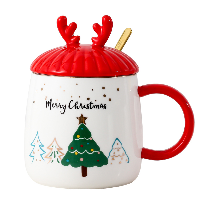 Creativo Navidad festivo regalo Taza de cerámica taza de dibujos animados nórdico pareja taza de agua taza de café con tapa cuchara