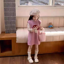 童装女童针织马甲裙中长款春秋2025新款儿童洋气坎肩小女孩背心裙