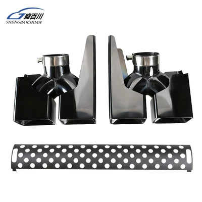 Suitable for Land Rover New Defender Tail Throat 110/90 modified khan four-out square stainless steel decorative cover exhaust pipe (Exhaust pipe) - 22-24-four-bright-black-3-piece-set-support-installation