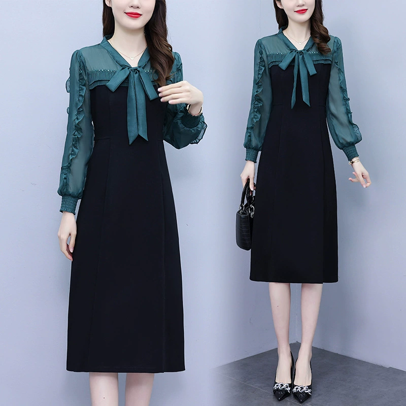 Французское платье с V-образным вырезом чувство шнуровки женское 2024 весна новая минималистская мода дикое платье средней и длинной талии