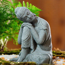 沉思佛像鱼缸吸水石头假山盆景摆件人物山水流水造景装饰品小摆件