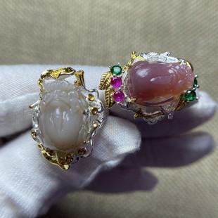 z Tianyuan Yanyuan Agate Pixiu Big Particle Ring Bright Color, Mellow Style, Novel and Simple and Charming to Wear