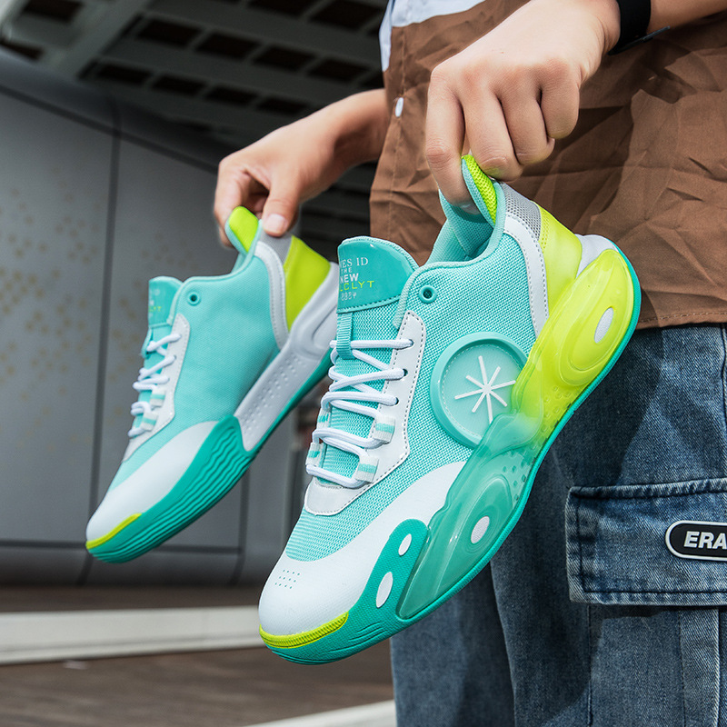 Zapatillas de baloncesto con sonido Calzado para hombre 2 generaciones de mediana edad, piso de concreto, zapatillas de combate reales 4 estudiantes de rebote, zapatillas azules juveniles