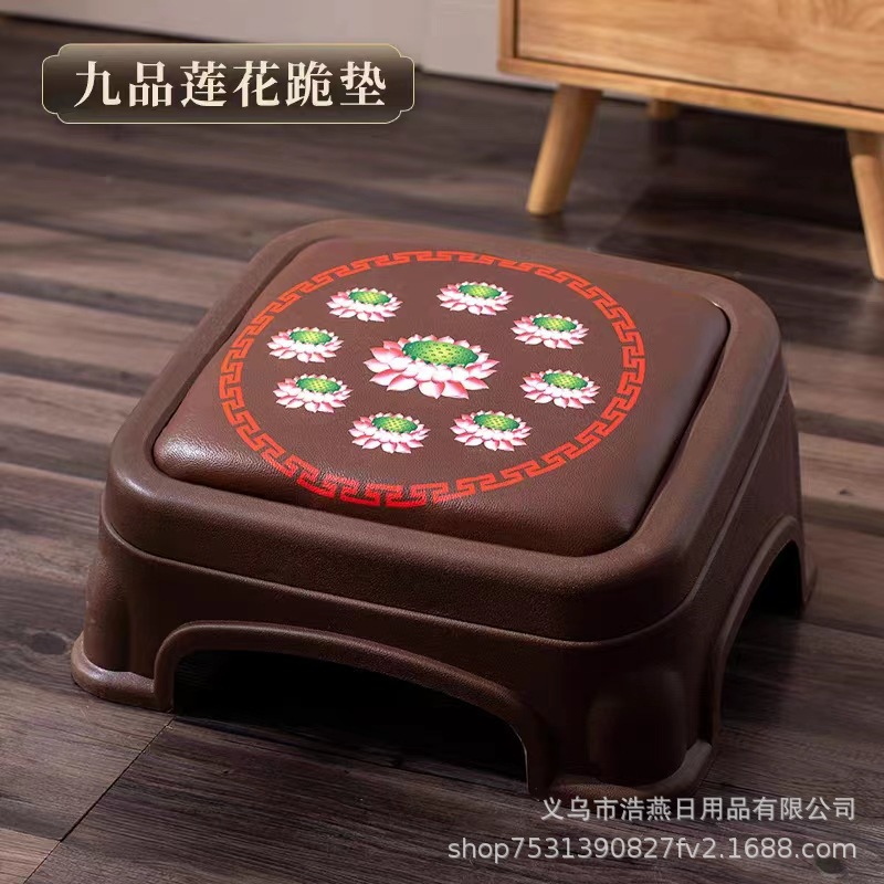 新品拜凳莲花拜佛垫跪拜塑料神禅修跪蒲团打坐收纳凳中式复古方形