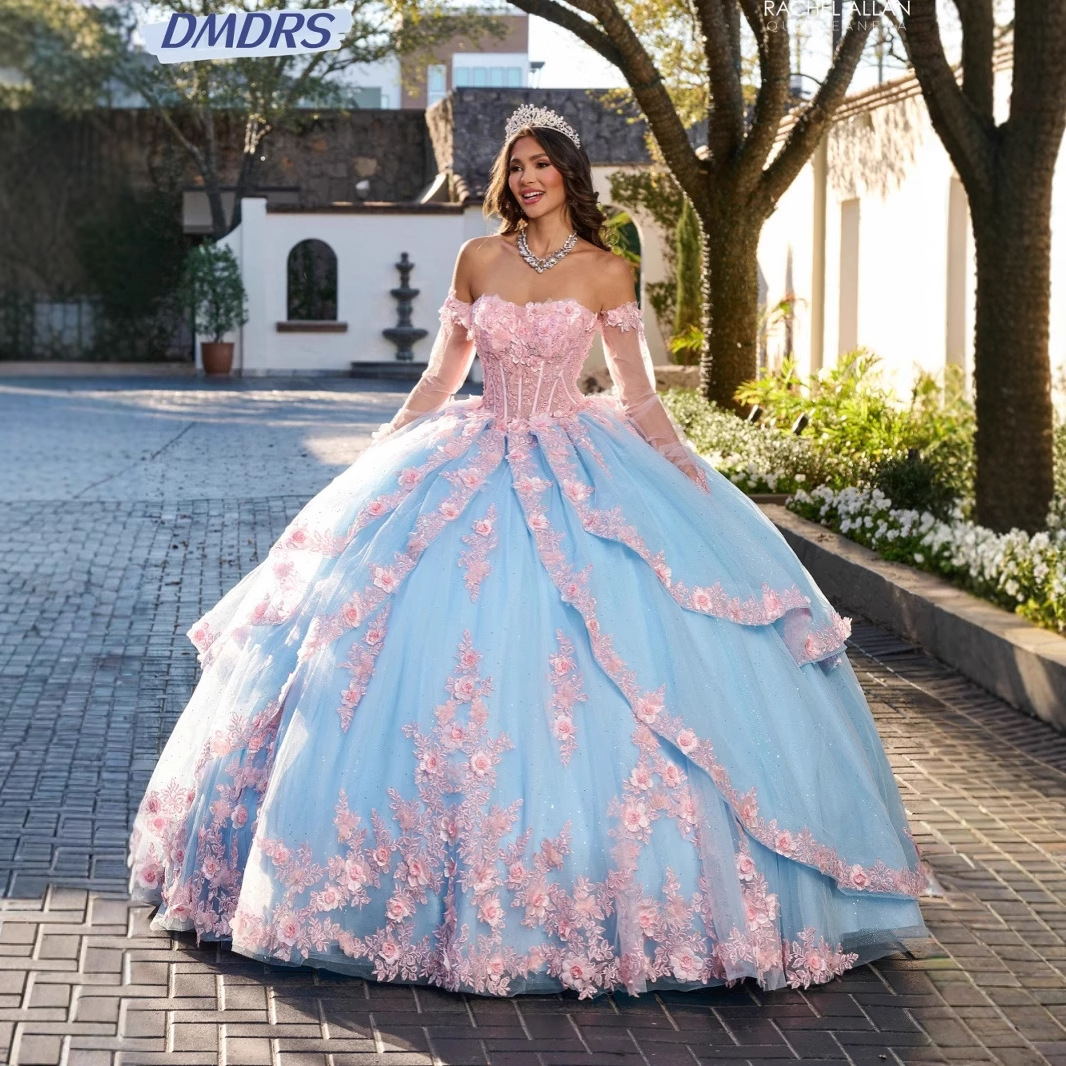 Escape Princess top top vestido de noche cola pequeña flor tridimensional espalda gran lazo falda tutú vestido azul cielo
