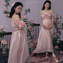 新款孕妇拍照服装影楼韩式唯美孕妈粉色抹胸连衣裙孕照写真衣服