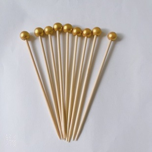 Golden Bead Skewers Disposable Fruit Skewers Decorative Cocktail Fruit Creative Mini Bamboo Skewers Golden Bead Bamboo Skewers