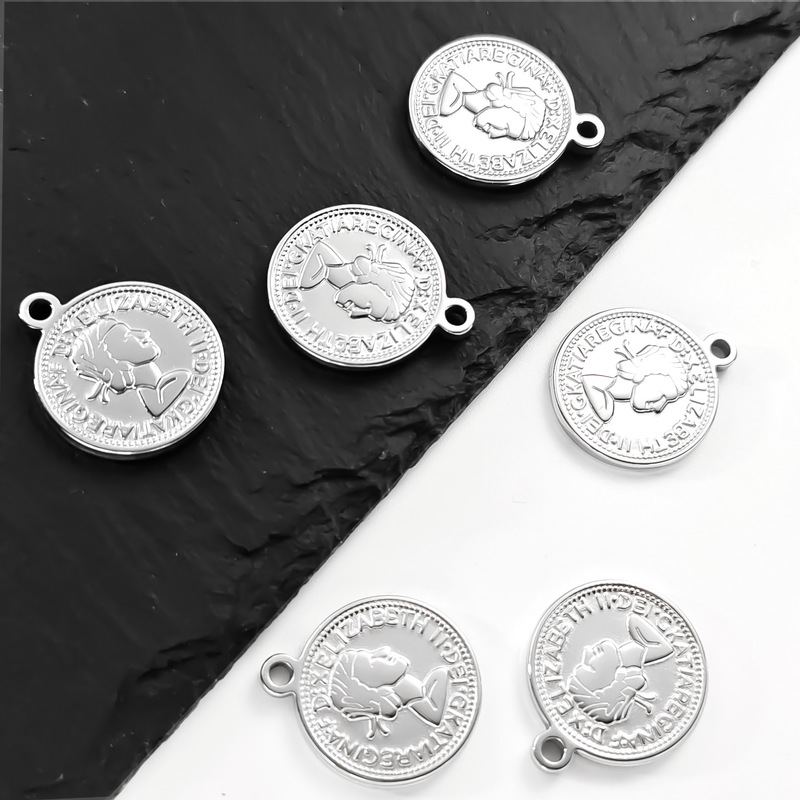 European and American Hot-Selling Stainless Steel 6 Pence Retro Coin Pendant DIY Fashion Sweater Chain Pendant Precision Electro-Polished Pendant