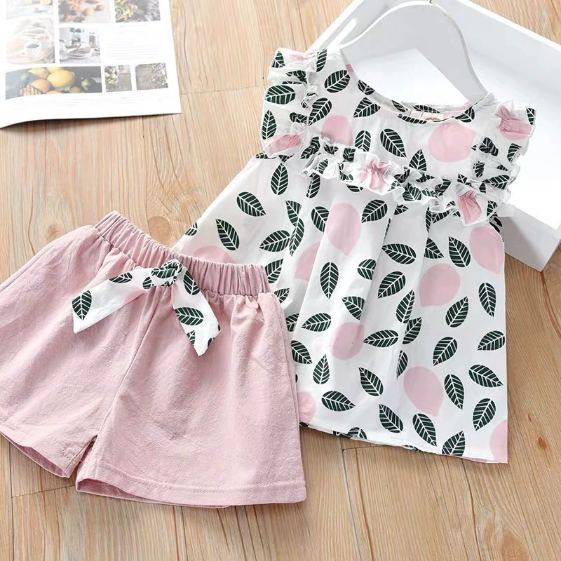 Летний костюм для девочек из чистого хлопка, новый детский костюм в корейском стиле, летние тонкие женские шорты, летний комплект из двух предметов для малышей