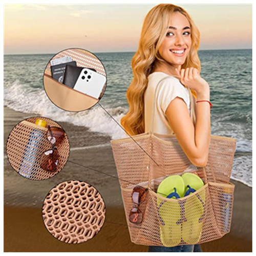 Wholesale Mesh Beach Tote Bag with Multiple Pockets Travel Swimming Waterproof Pool Clothing Storage Bag