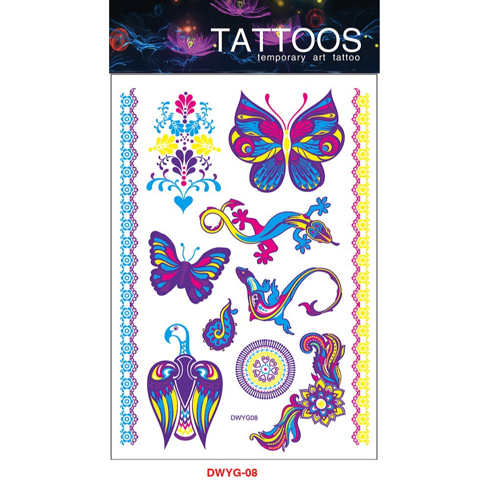 Tatuajes Temporales Fluorescentes para Brazo de Papel de Transferencia de Agua, Impermeable para Halloween