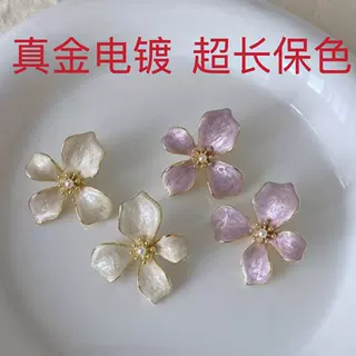 小清新甜美紫色四叶花小众设计感高级花朵耳钉女款花朵耳环