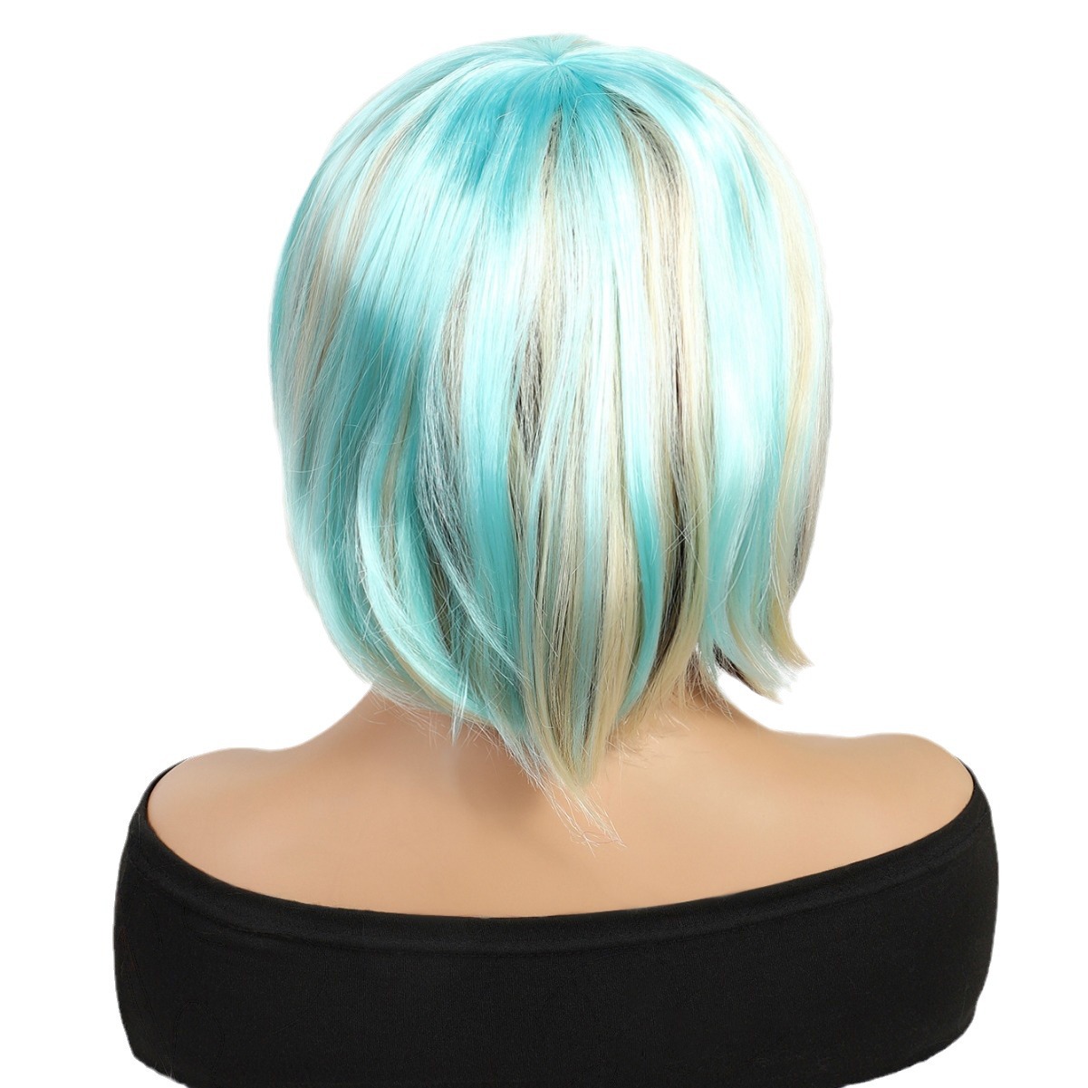 Transfronterizo nuevo color mezcla azul-dorado gradiente largo recto 12 pulgadas sin encaje pelucas europeas y brasileñas