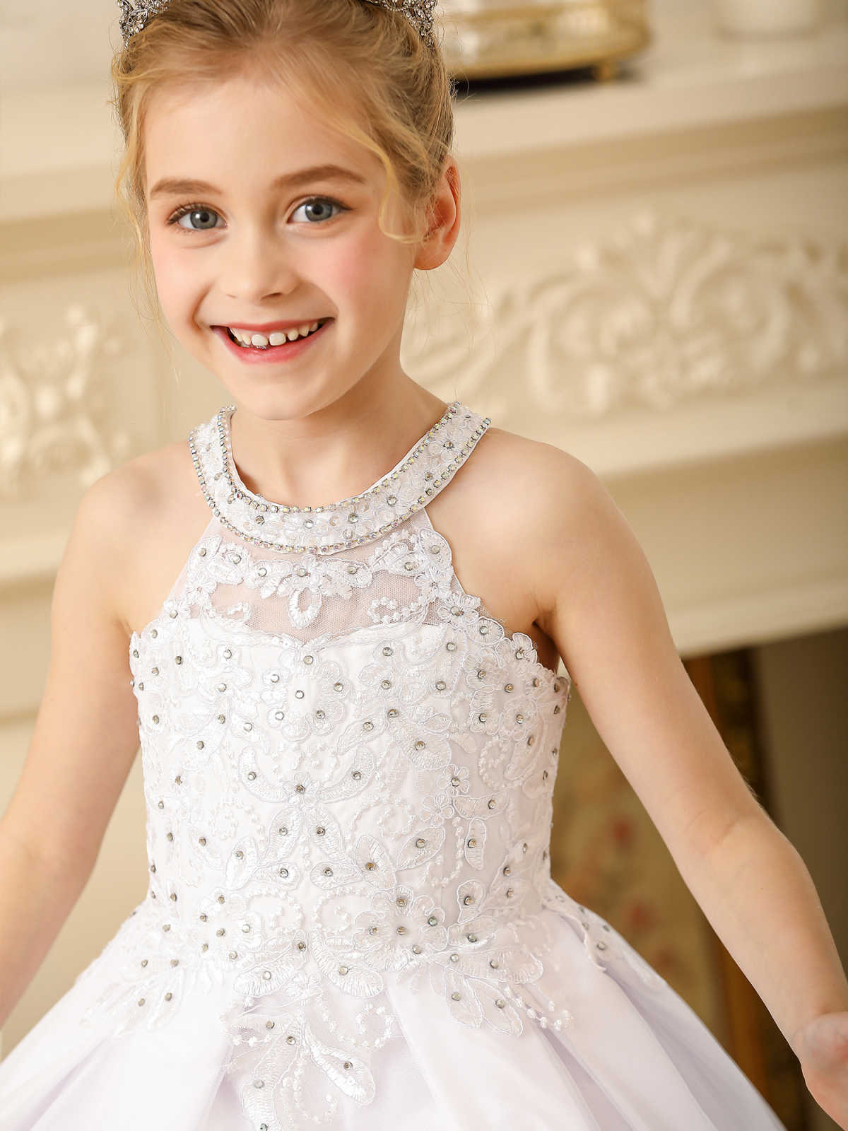 Nuevo vestido de encaje de niña de Europa y América transfronterizos espectáculo de cumpleaños para niños espectáculo de flores vestido de novia