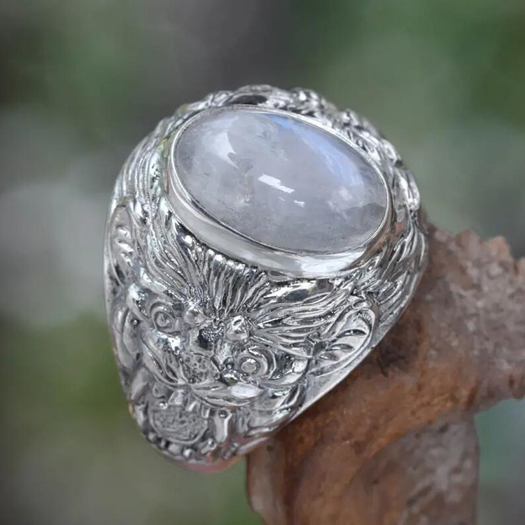 Retro Geometric Metal Plating Inlay Moonstone Men's Rings display picture 3