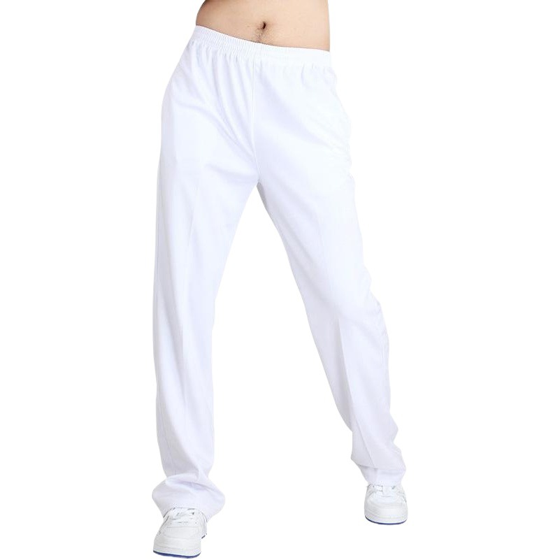 Primavera y otoño Pantalones deportivos blancos de seda de Corea del Sur Pantalones deportivos blancos de verano de las mujeres pantalones blancos de baile cuadrado de los hombres pantalones blancos de las mujeres