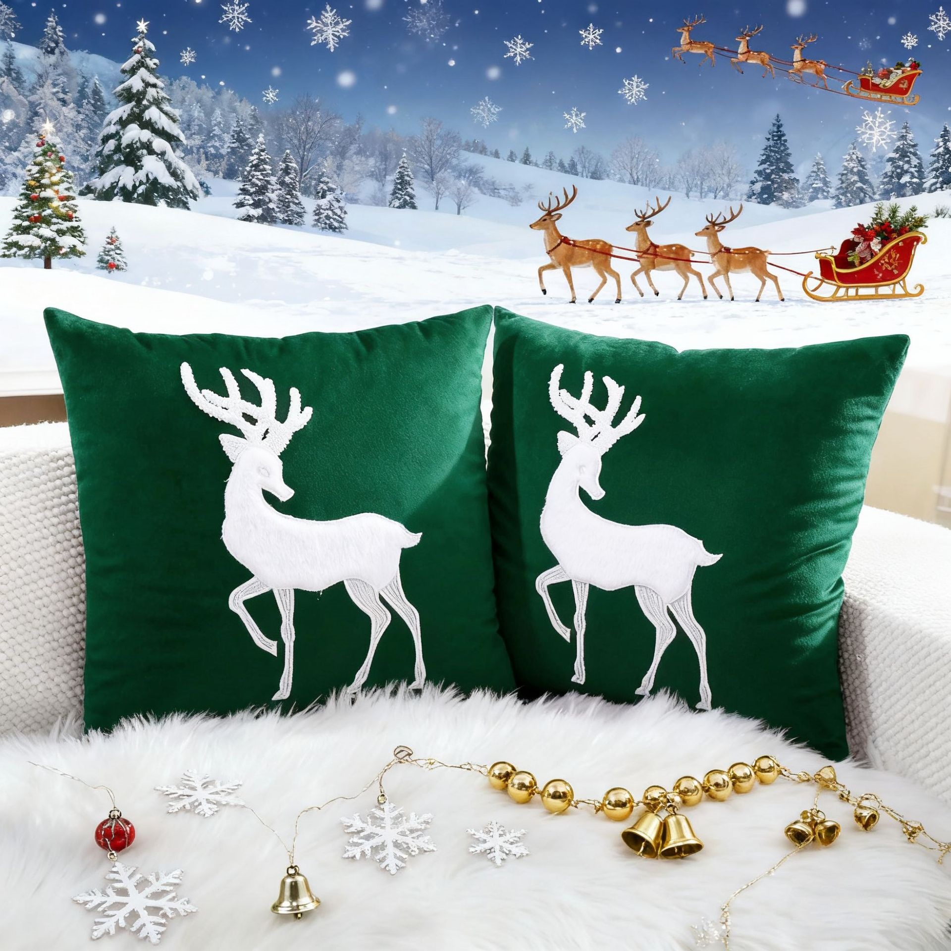 Ventas transfronterizas en caliente de alce árbol de Navidad estampado almohada cubierta de nieve de otoño y invierno bordado estilo de decoración de vacaciones atmósfera cojín cubierta