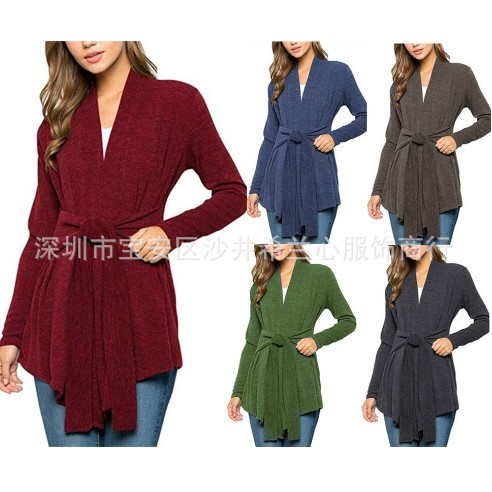 2025春秋爆款女装欧美外贸速卖通wish亚马逊新款长袖绑带开衫上衣