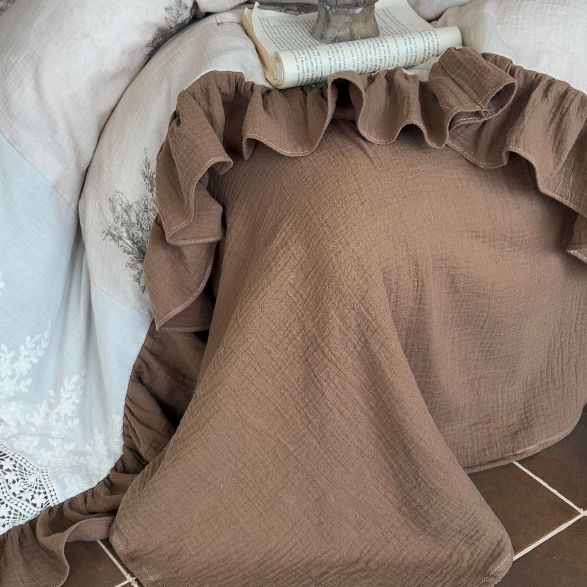 Conjunto de capa de edredão vintage boho francês em algodão e renda_voghion.com
