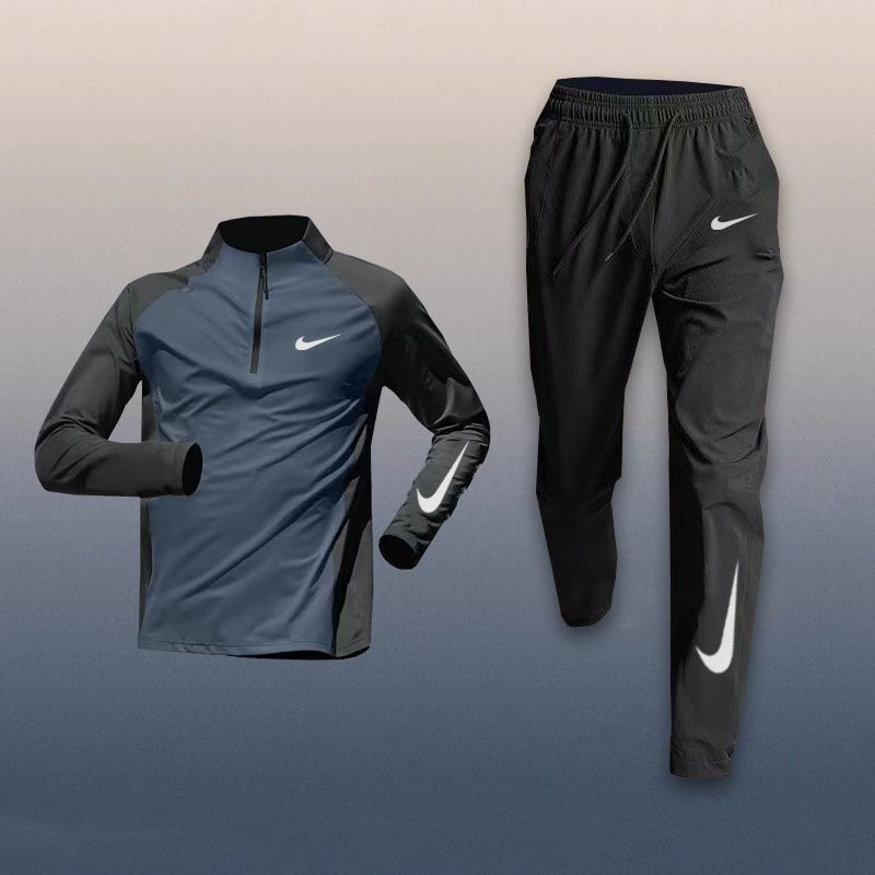 アウトドアスポーツスーツ男性トレーニング服速乾上着半ファスナー長袖ズボン|undefined