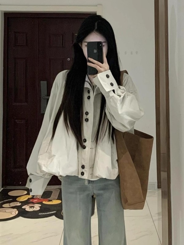 花苞型长袖风衣女秋季新款宽松显瘦设计感小众百搭短款外套上衣潮|undefined