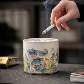 家用高级灰缸高端创意带盖摆件大号汝窑烟灰缸带盖防飞灰家用客厅