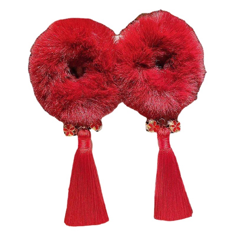 Banda de pelo estilo chino brillante rojo Año Nuevo festivo pelo cuerda felpa borla diadema niños Año Nuevo saludo tocado princesa pelo accesorios