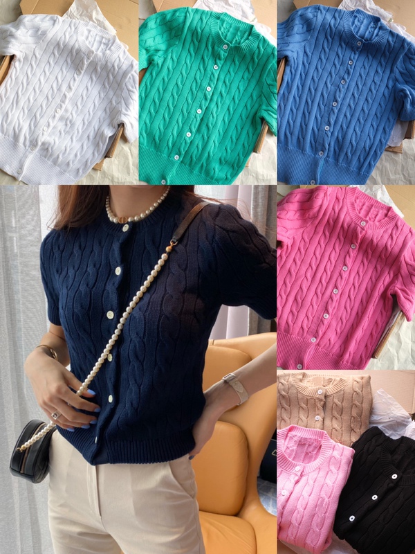 23 blogger's same classic twist embroidery half sleeve hemp flower button cardigan twist all-match slimming knitted short sleeve
