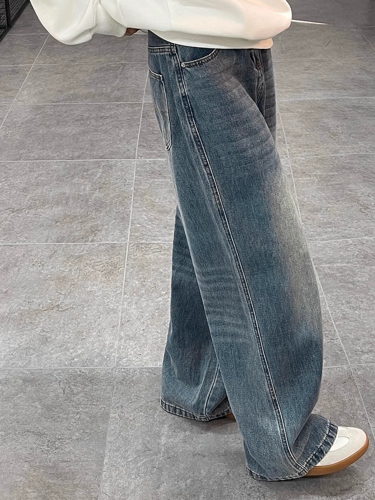 アメリカンワイド脚ゆるいジーンズ男春秋高街レトロ水洗いストレートパンツ男子スラックス感モップ