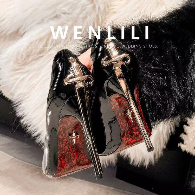 Red-Soled High-Heeled Shoes for Women 2026 New Model Black Scepter-Shaped Thin Heels 10cm Comfortable Sexy Pointed-Toe Single Shoes Red-Soled High-Heeled Shoes for Women 2026 New Model Black Scepter-Shaped Thin Heels 10cm Comfortable Sexy Pointed-Toe Single Shoes