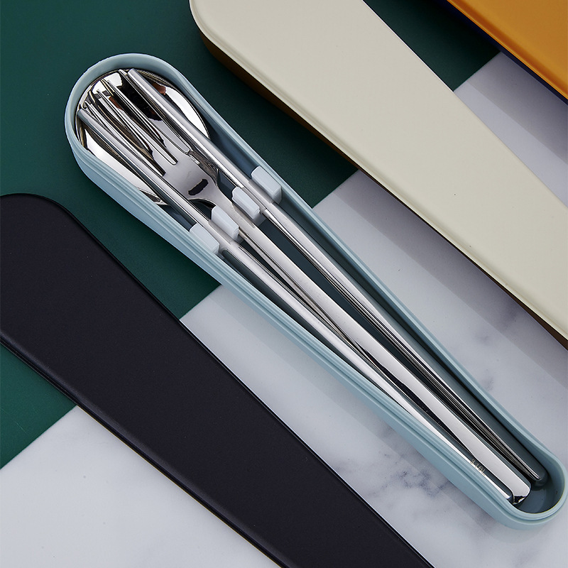 316 Stainless Steel Portable Tableware Small Man Waist Cyber Popular Spoon, Fork and Chopsticks Three-piece Set Student Travel Gift Tableware suit