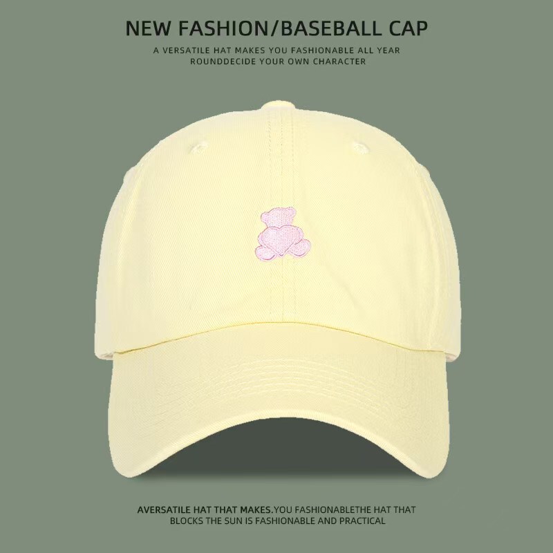 Spring and Autumn Simple Bear Embroidery Baseball Cap Korean Style Unisex All-Season Casual Versatile Duckbill Cap Couple Hat Sun Hat